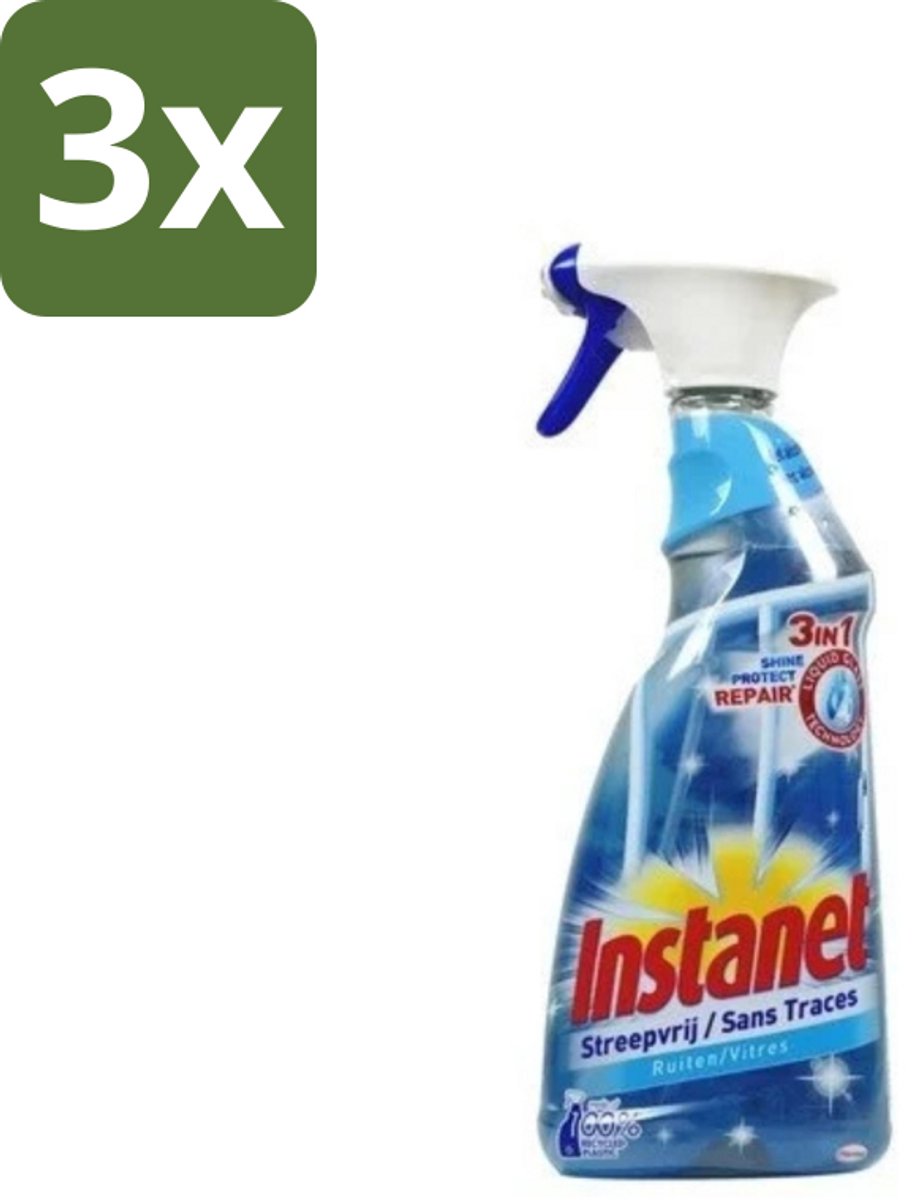Instanet - Ruitenreiniger - Streepvrij - 3in1 Spray - 725 ml - Bulkverpakking - 3 stuks