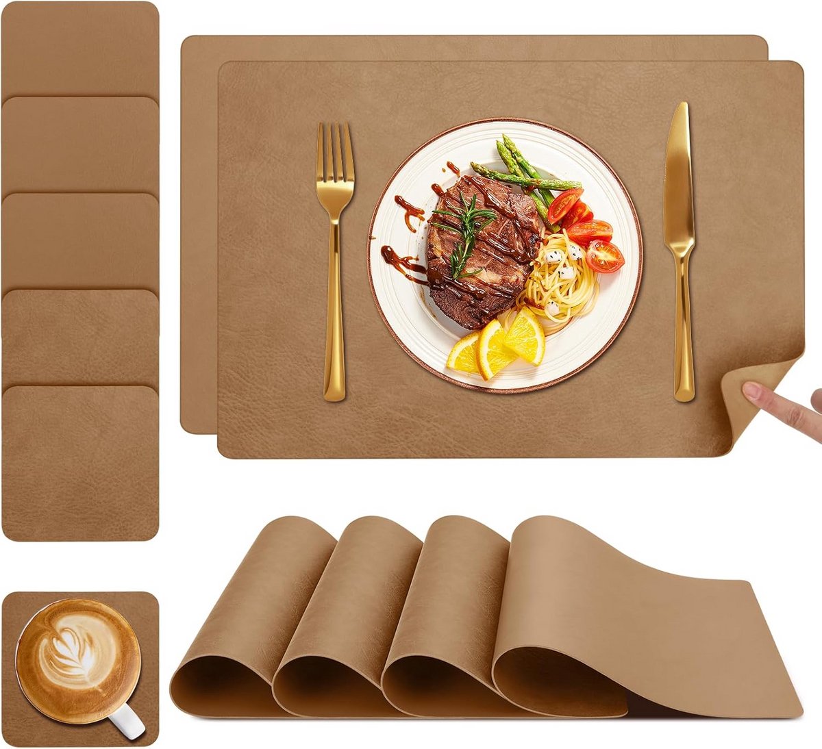 Set van 6 Luxe Dubbelzijdige Placemats van Kunstleer - Afwasbaar en Antislip