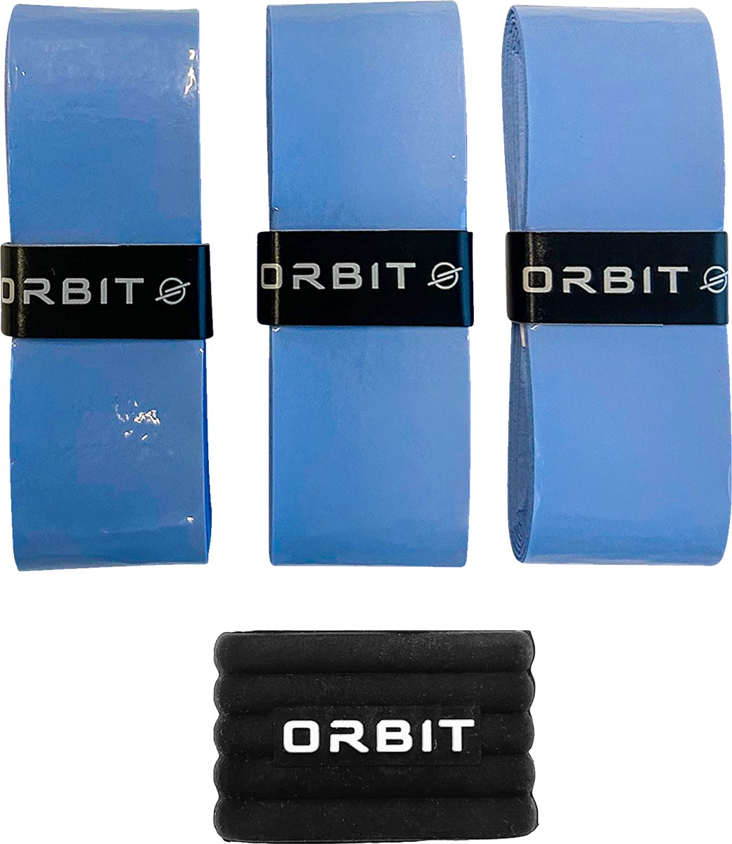 Padelracket Overgrip (x3) licht blauw met rubberen ring