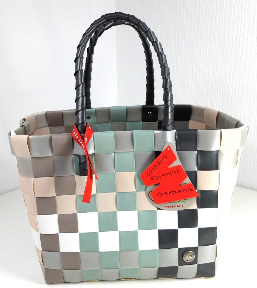 Handgeweven Shopper Tas Grijs Mint Rose - Duurzame Winkel- en Kantoortas