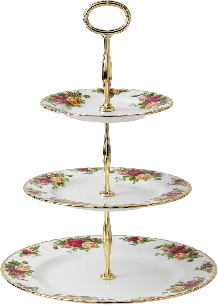 Drielaags Taartplateau Vintage Servies Theetijd Porselein Bloemenpatroon