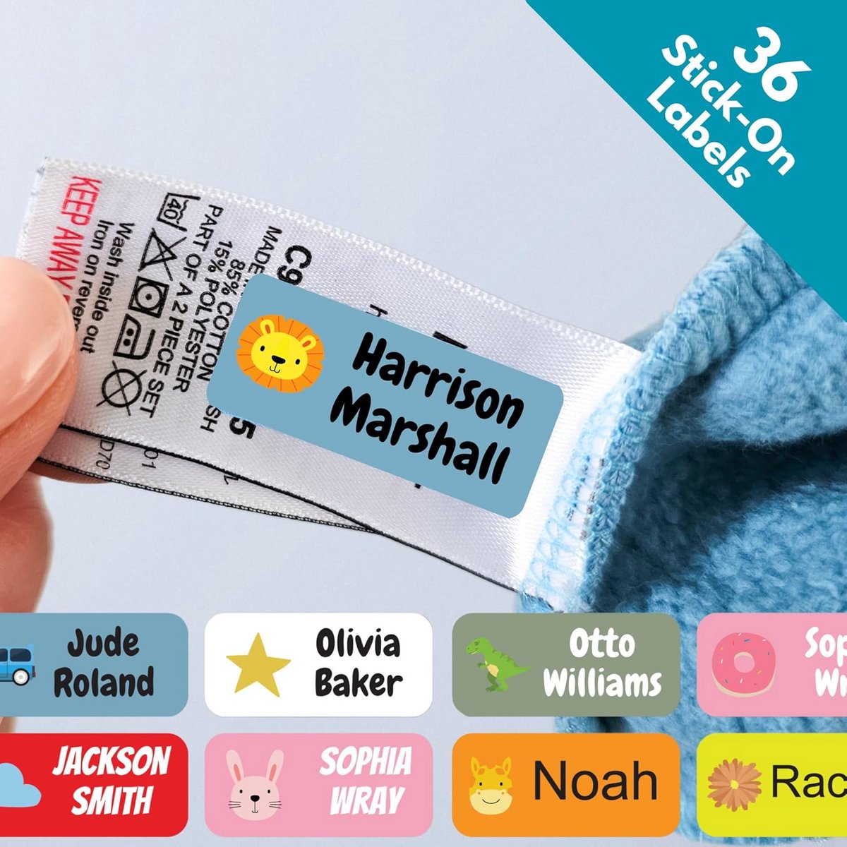 36 Wasbare Naamlabels voor Kleding Kinderen School - Strijkvrij en Gepersonaliseerd