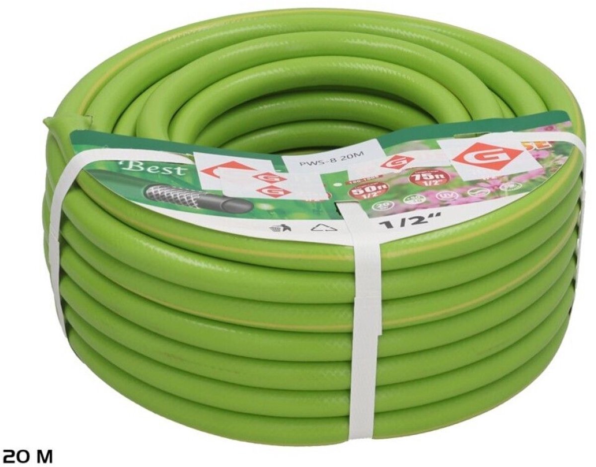 Tuinslang 20 Meter 1/2 inch – Flexibele en Knikkvrije Waterslang voor Tuin & Terras – Inclucief 2 slangkoppelingen