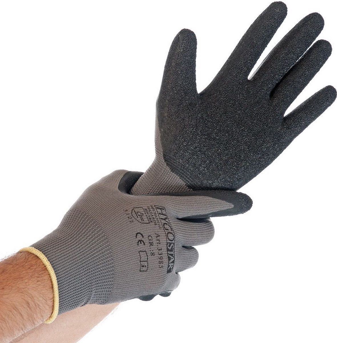 Skill fijngebreide handschoenen met latexcoating – maat M, 15 gauge, grijszwart, robuust en slijtvast – uitstekende grip in nat en droog – per paar