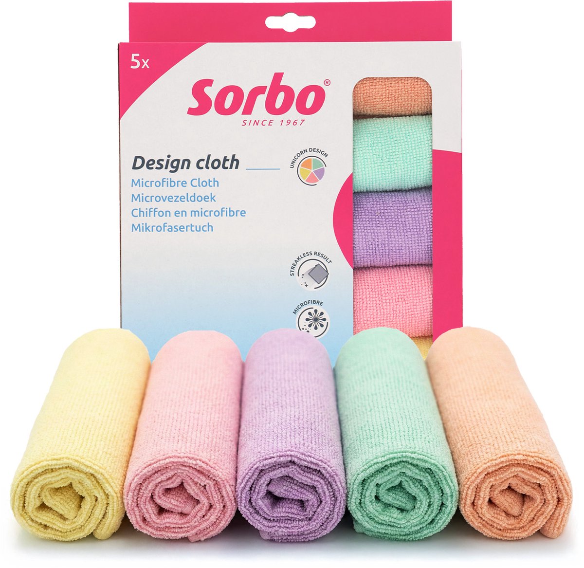 Sorbo Unicorn Microvezeldoeken - 5 Stuks - 40 x 40 cm - Multicolor - Streeploze Schoonmaakdoeken