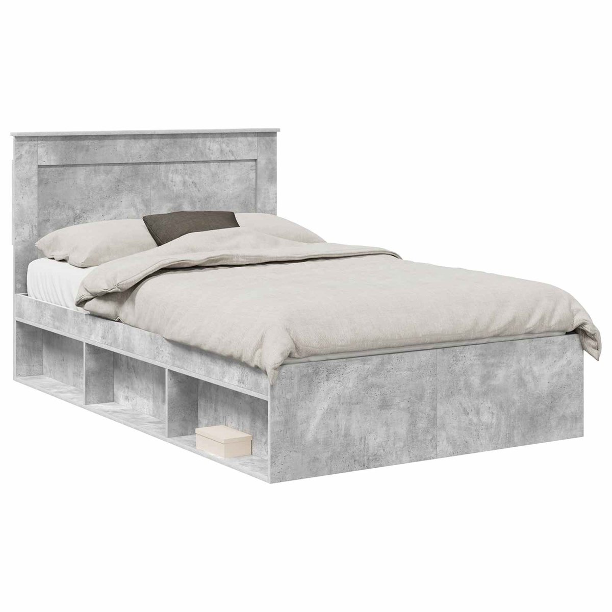 vidaXL Bedframe - Effen - Betonnen - Grijs - 135 - x - 190 - cm - Massief - grenenhout Concerte grijs