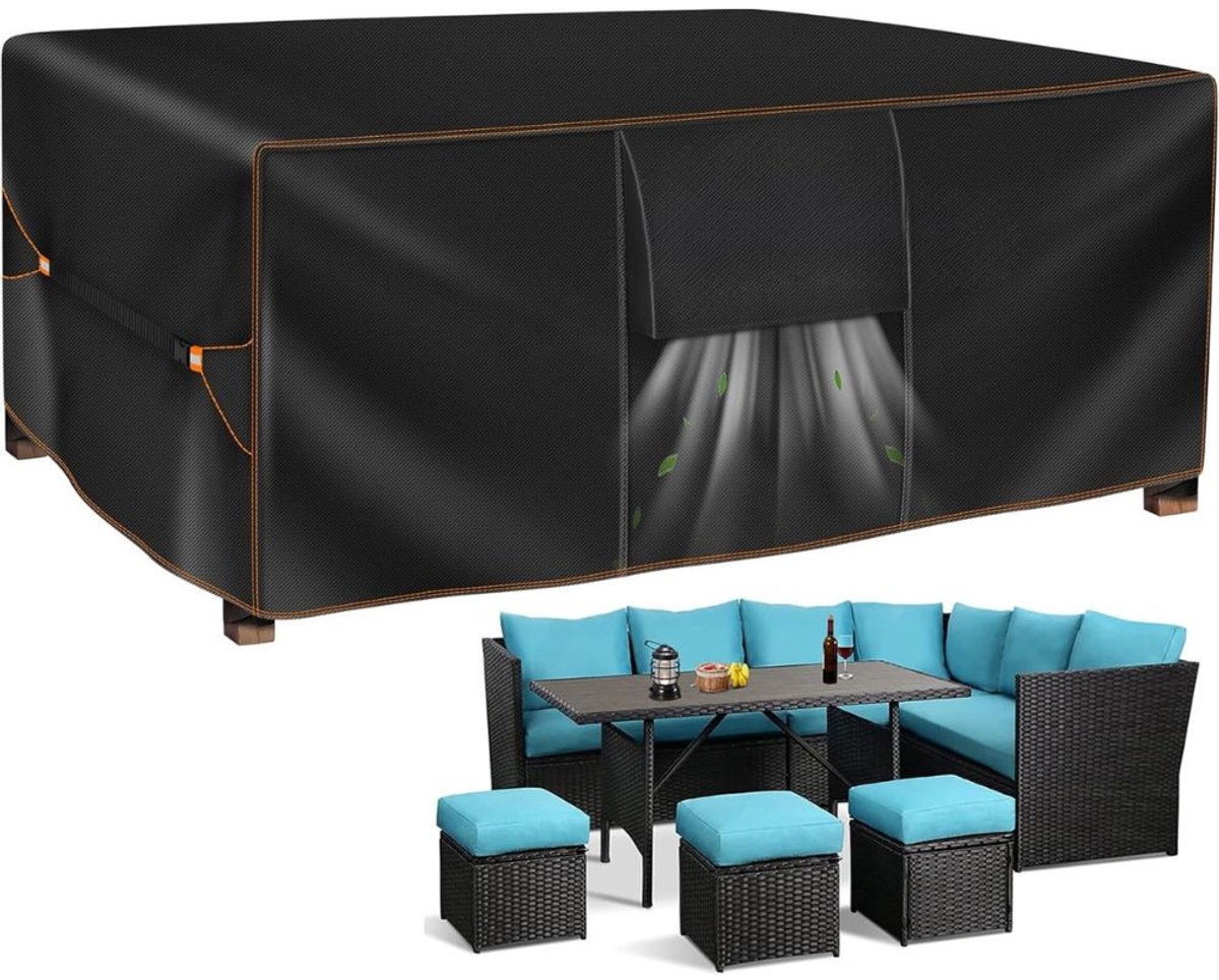 Famanu Tuinmeubelhoes - 240 x 140 x 90 cm tuintafelhoes waterdicht - 420D zwaar belastbare Oxford polyester outdoor patio tafelhoezen rechthoekig winddicht - anti-UV voor stoel en tafel patio set hoes zwart
