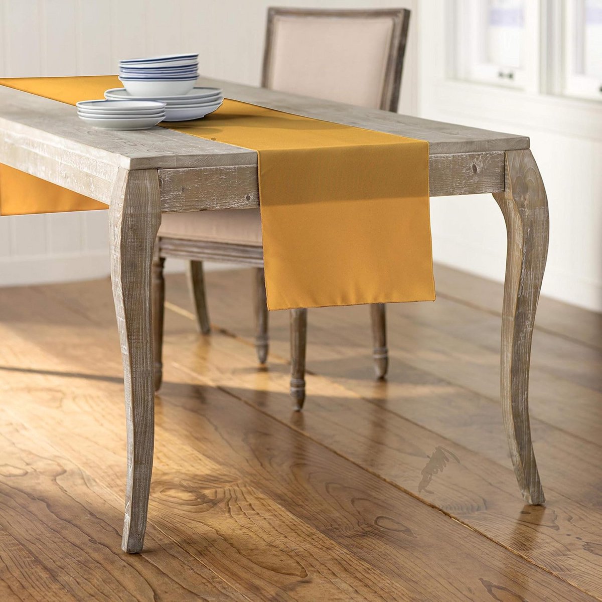 Lange Kaki Tafelloper Rechthoekig 35,56 x 274 cm - Duurzaam Polyester en Linnen Look