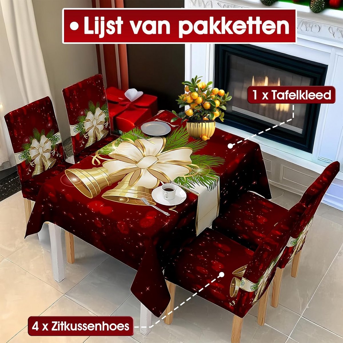 Waterdicht Tafelkleed en Stoelhoezen – Kerst Deko Set – Vlekafstotend en Duurzaam