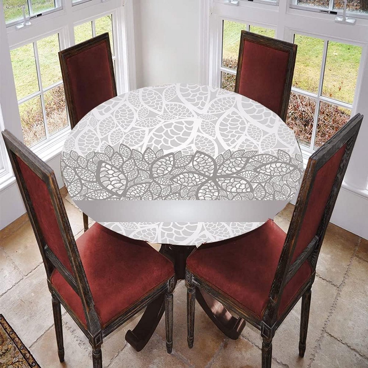 Rond Tafelkleed met Bloemenprint en Elastische Rand - Woondecoratie voor Feest en Diner