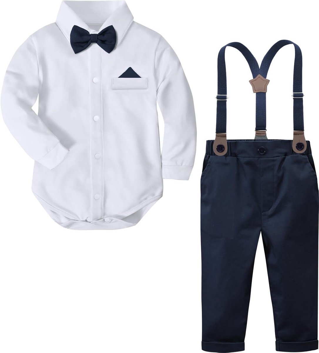 Doopjurk Set voor Baby Jongens Wit met Bretels en Stropdas