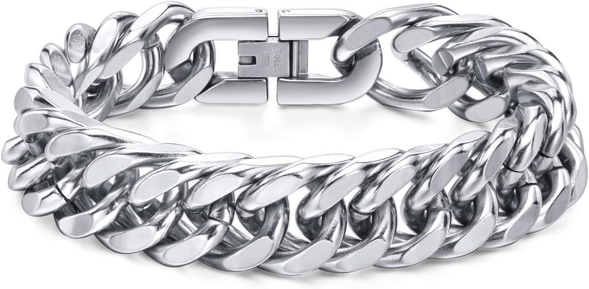 Zilveren Schakelarmband Heren | Stoere Roestvrijstalen Armband (10-12-15mm) | Cadeau Man