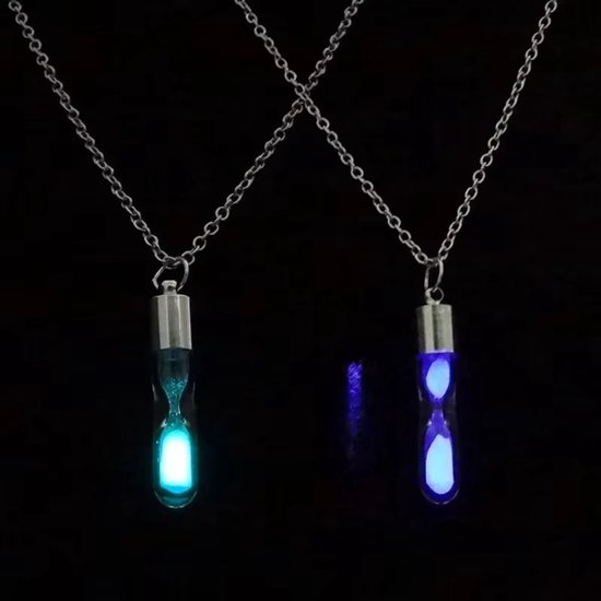 Glow-in-the-Dark Zandloper Ketting - Donkerblauw - Lichtgevend Glazen Hanger met Ketting, Luminescente Drift Bottle Sieraden Cadeau van Nekonato — afbeelding 5