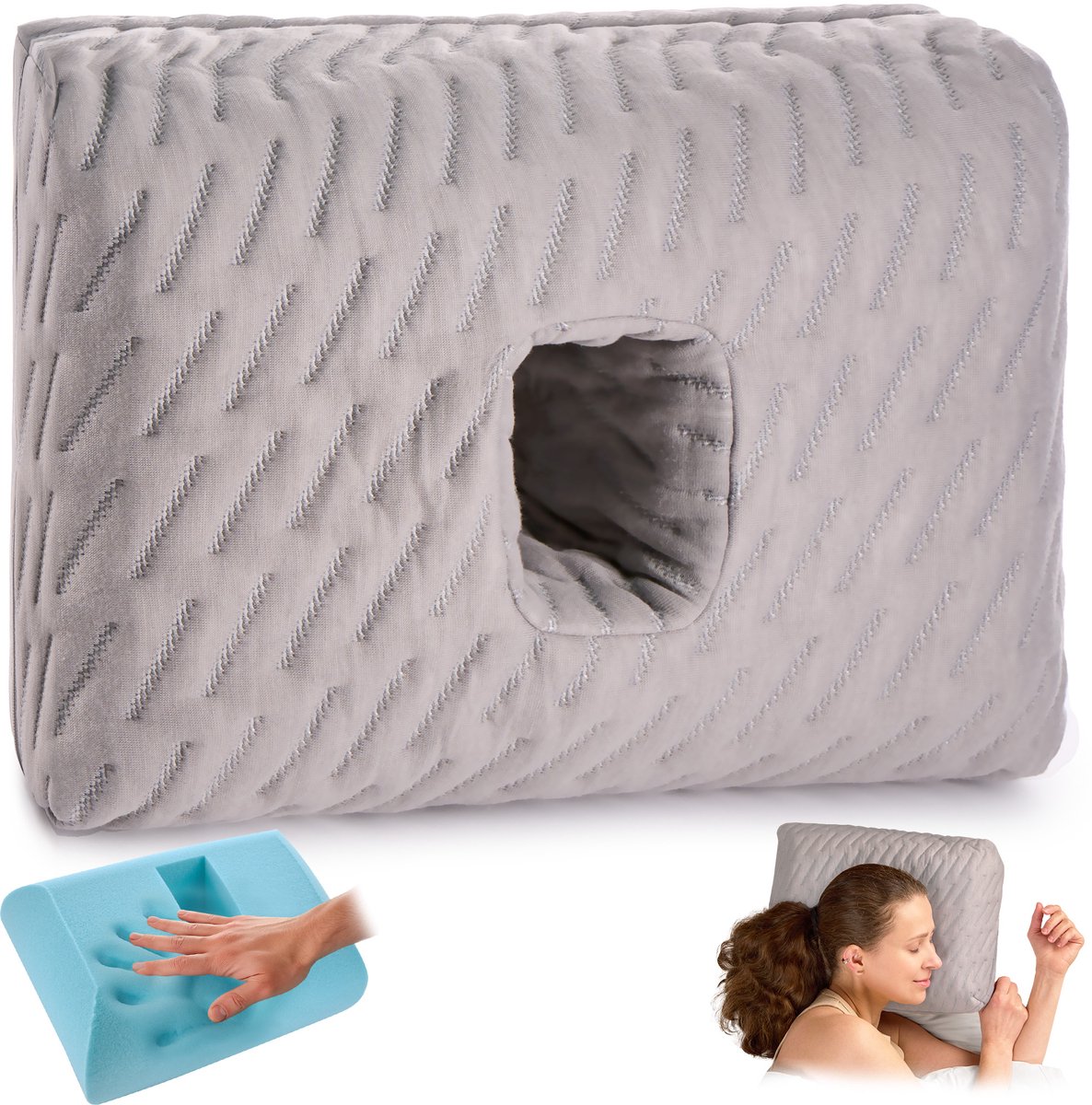 Piercing Kussen - Traagschuim - Donut Kussen Met Gat Voor Oor - Hoofdkussen Zijslaper - 40x28 cm - Ringkussen - Piercingkussen - Hoofd Kussen - Zijslaper Kussen - Wit