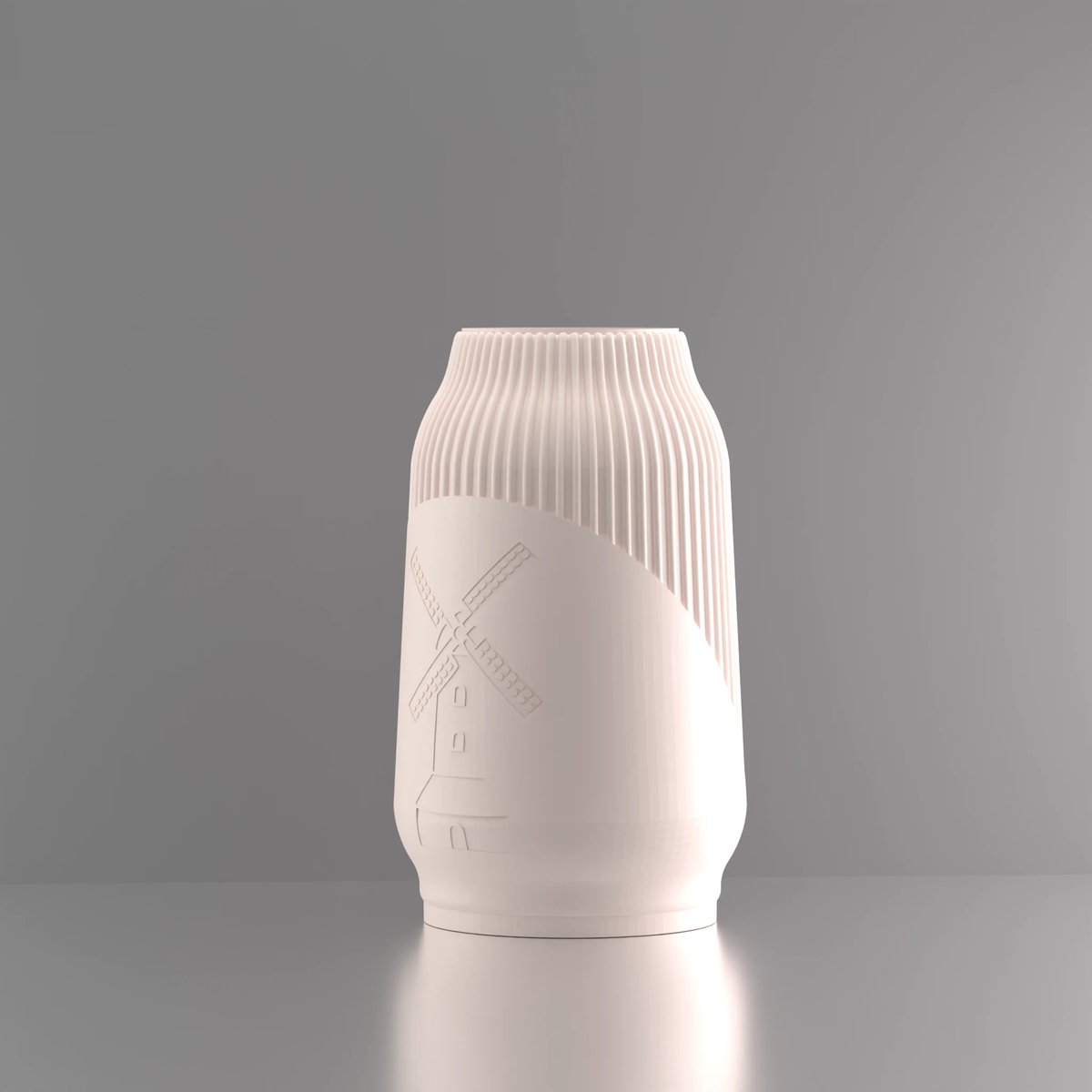 3d-gezellig Miranda met molen - Vaas - Beige - Maat 20 cm - Kunststof - Modern - Bloemenvaas -100% gerecycled PLA (bioplastic)