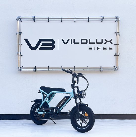 Elektrische fatbike Vilolux C80 Mini 16″ lichtblauw, legaal, niet-opvoerbaar, 250W, hydraulische remmen, 2 jaar garantie