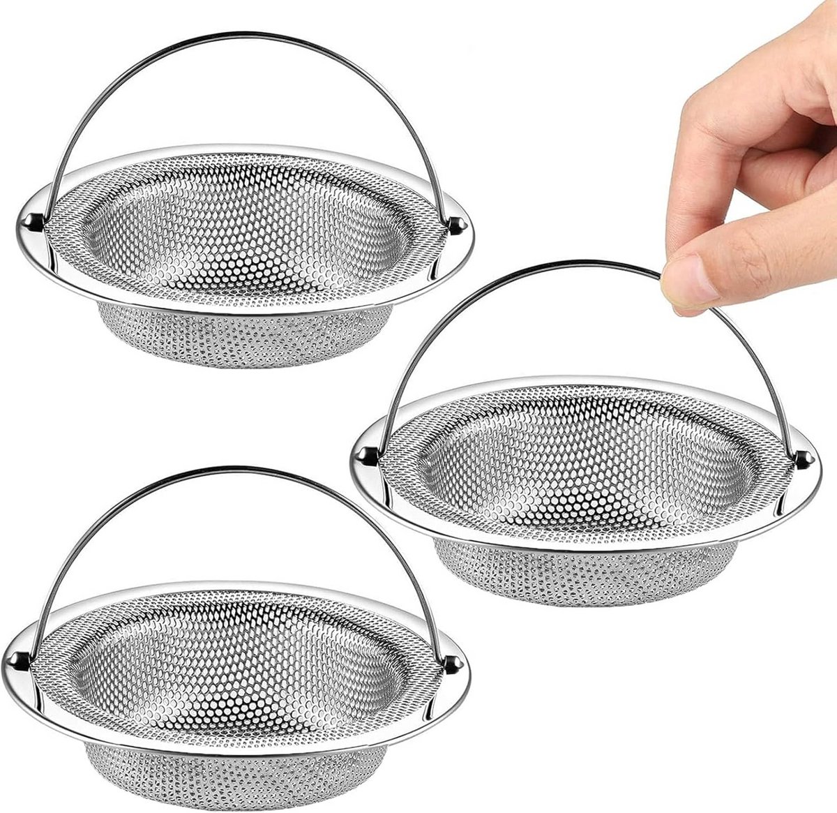 Set van 3 RVS Afvoerzeven voor Keuken en Douche - Universeel Zeefje tegen Verstoppingen