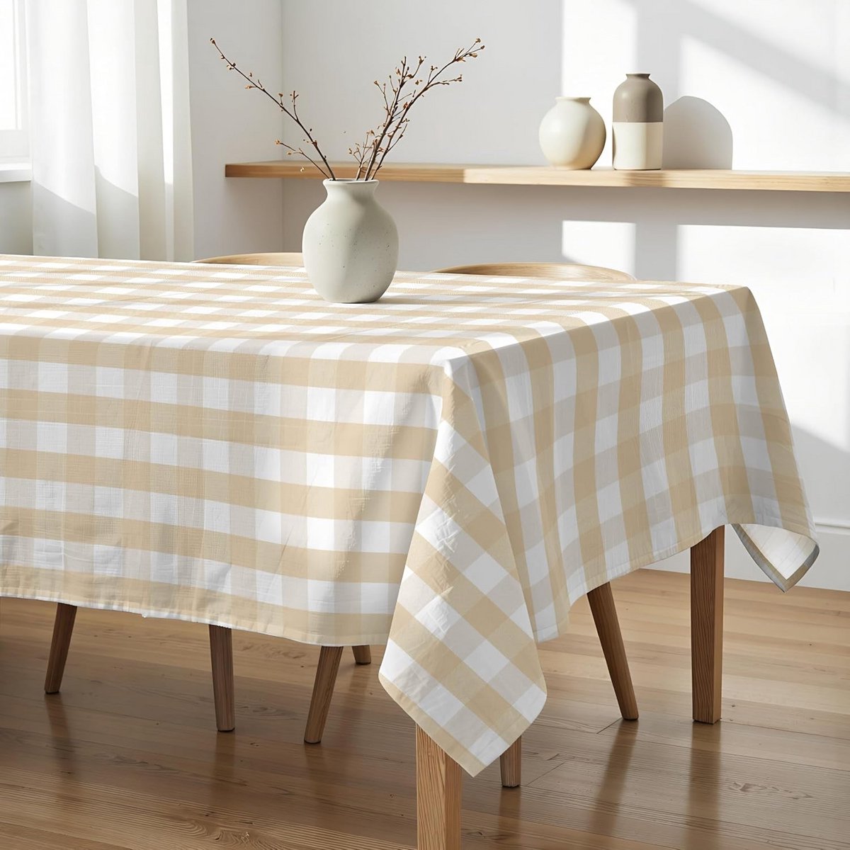 Vuilafstotend Rechthoekig Tafelkleed Katoen Geruit Patroon 300x140 cm