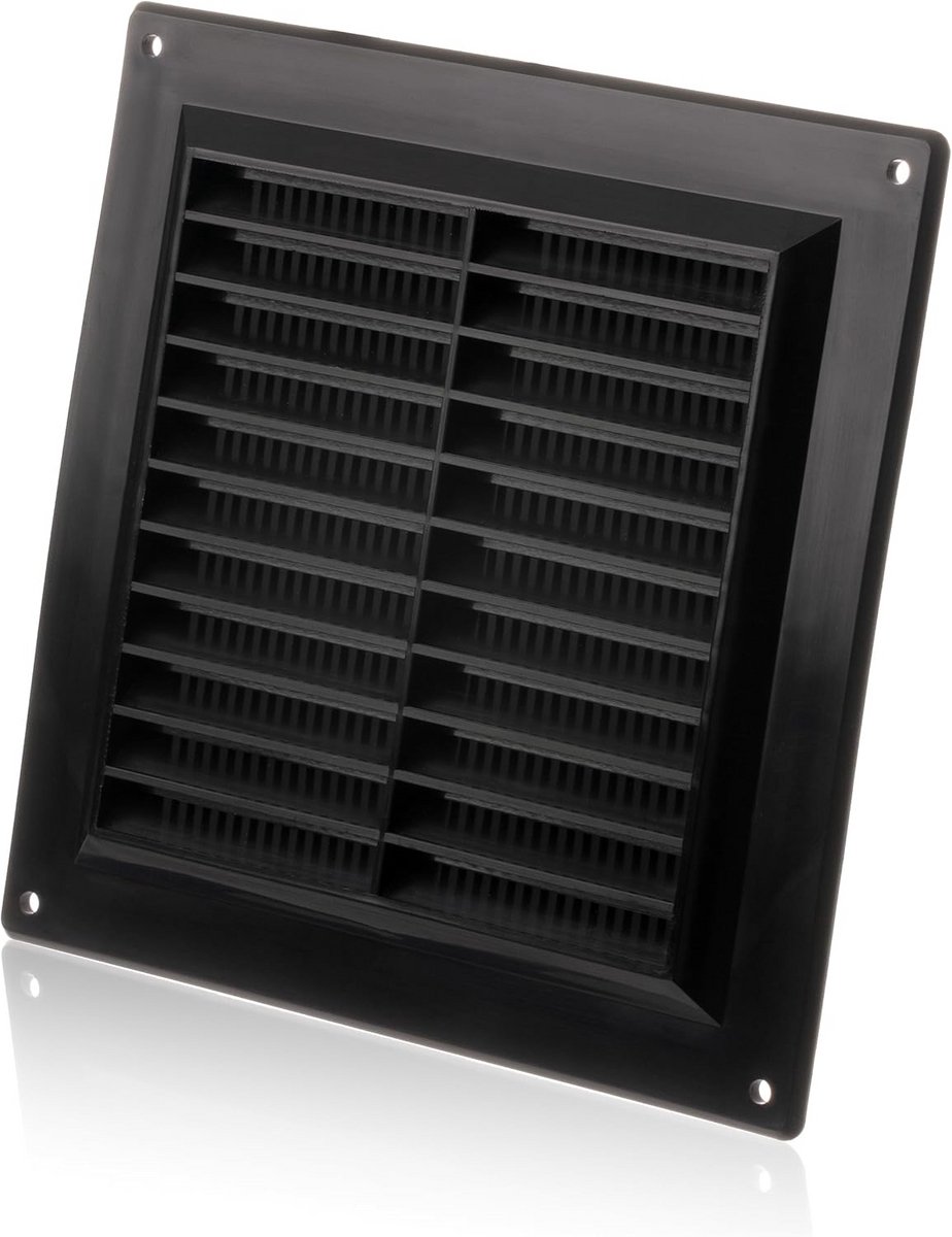 Ventilatierooster 150x150mm Zwart Kunststof met Anti-Insectengaas voor Ventilatie
