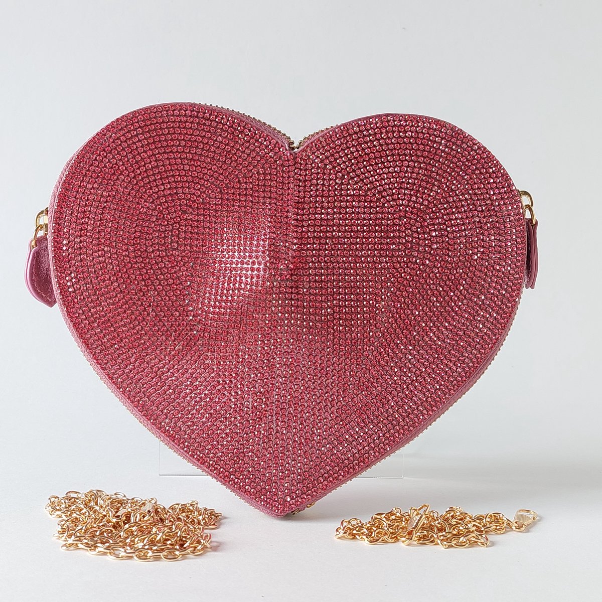 Clutch roze – hart vorm - luxe avondtas - glanssteentjes - opvallend - glitter - glamour