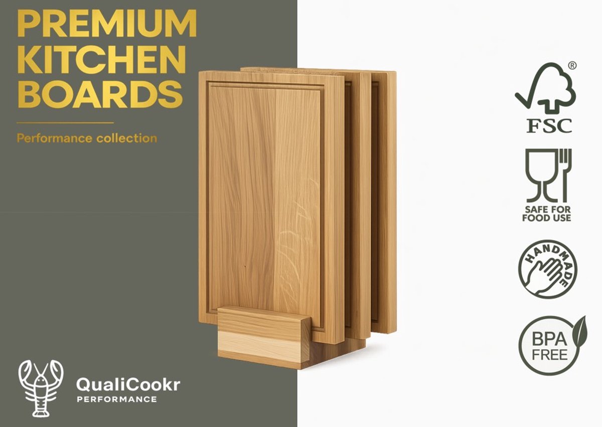 QualiCookr | Eiken Serveerboard Set (4pcs) | Borrelplank | Kaasplank | Tapasplank | Serveerplank | Hapjesplank | Snijplank