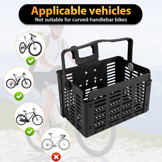 Fietsmand - Opvouwbare mand - Fietsmanden - Opbergmand - Boodschappenmand - Grote Capaciteit - Plastic fietsmand - Met handvatten - Lichtgewicht - Stuur - Bagagedrager - Eenvoudig te monteren - 31.5*22.5*20.5CM - Zwart van Merkloos — afbeelding 5