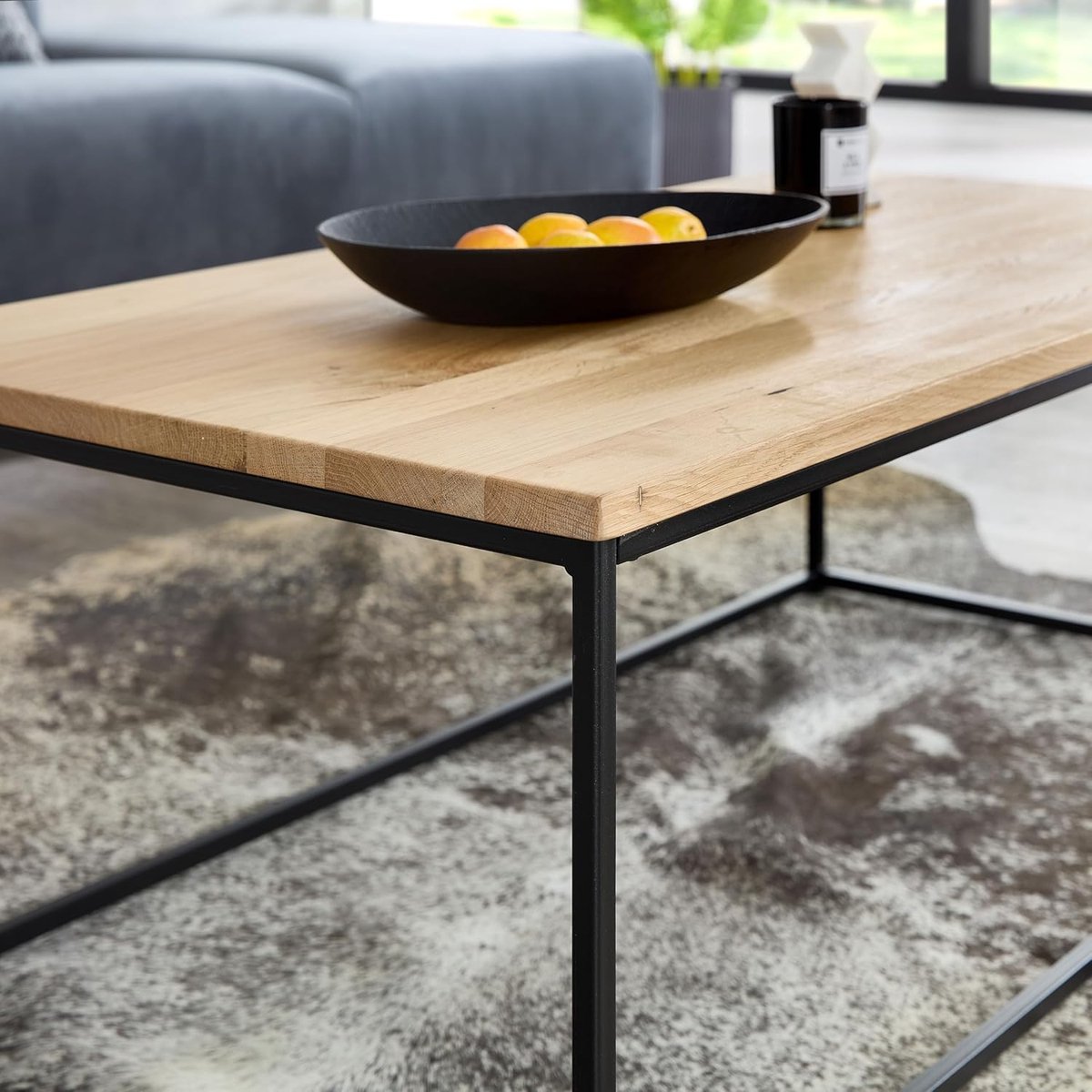 Salontafel Ovaal 90x50x42 cm – Moderne Koffietafel met Opbergrek & Sleufdesign, Compact & Stijlvol – frans eiken zwart – Pauwhome