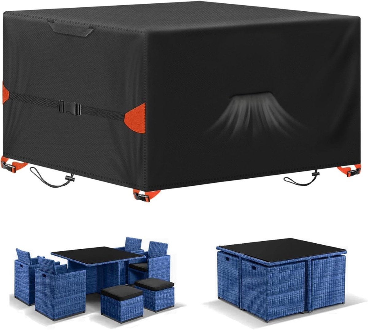 Famanu Kubus Patio Meubelhoezen Waterdicht - Tuinmeubelhoezen - Patio Meubelset Covers Upgraded 420D - Tuinmeubelhoes met ventilatieopening - Anti-UV - Tuinmeubelhoezen (125x63x74cm) Zwart