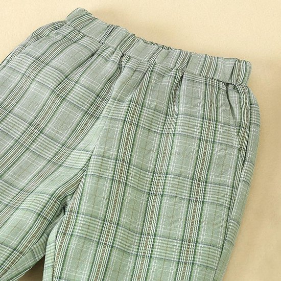 Broek met groene ruitprint en elastische tailleband