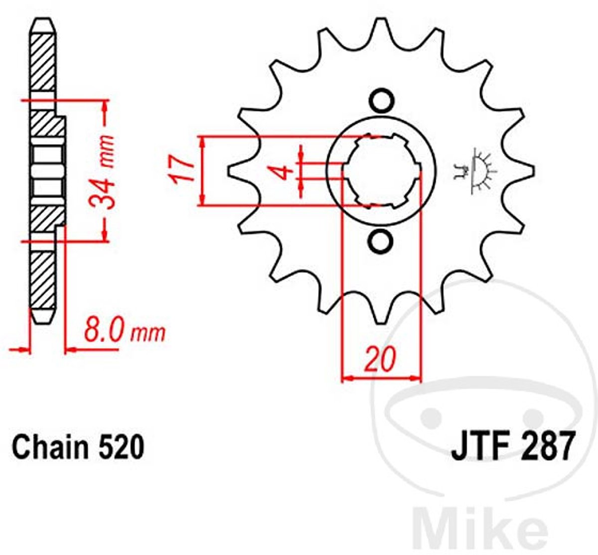 JT Tandwielen Versnellingsbak Uitgangsketting voor Honda CRF JTF287.13 / 13dts P520 typ 287 Gloednieuw