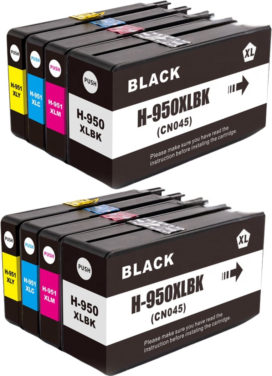 8 compatibele HP 950XL / 951XL inktcartridges – Hoge capaciteit – OfficeJet Pro 8100 / 8600 / 8610 / 8615 / 8620 / 8630 / 8640 / 251dw / 276dw – Zwart, Cyaan, Magenta, Geel