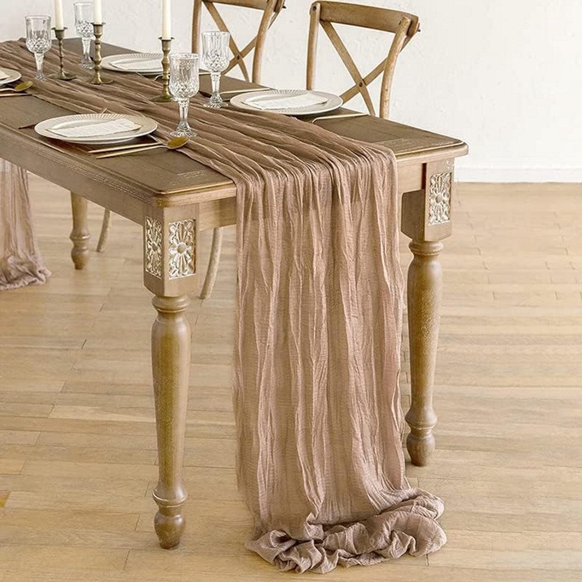 Lange Kaasdoek Tafelloper met Rimpels - Decoratief voor Feest en Bruiloft - 90x180 cm