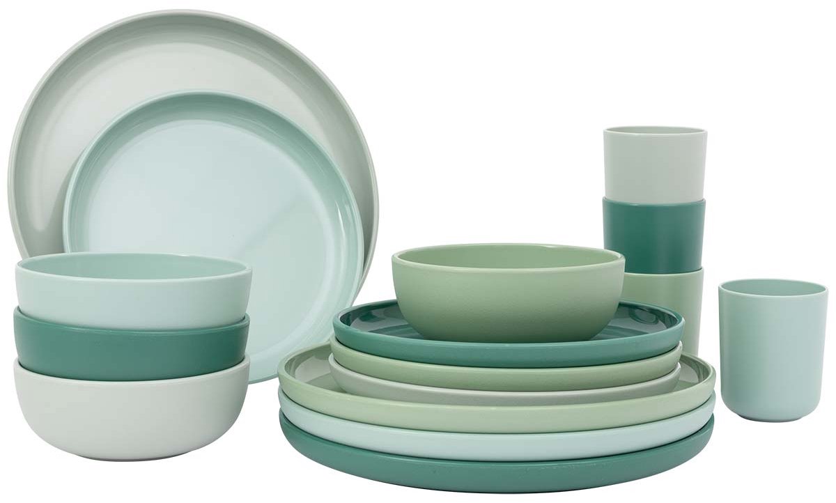 Bo-Camp Servies - Dune - RPET - Groen - 16-Delig
