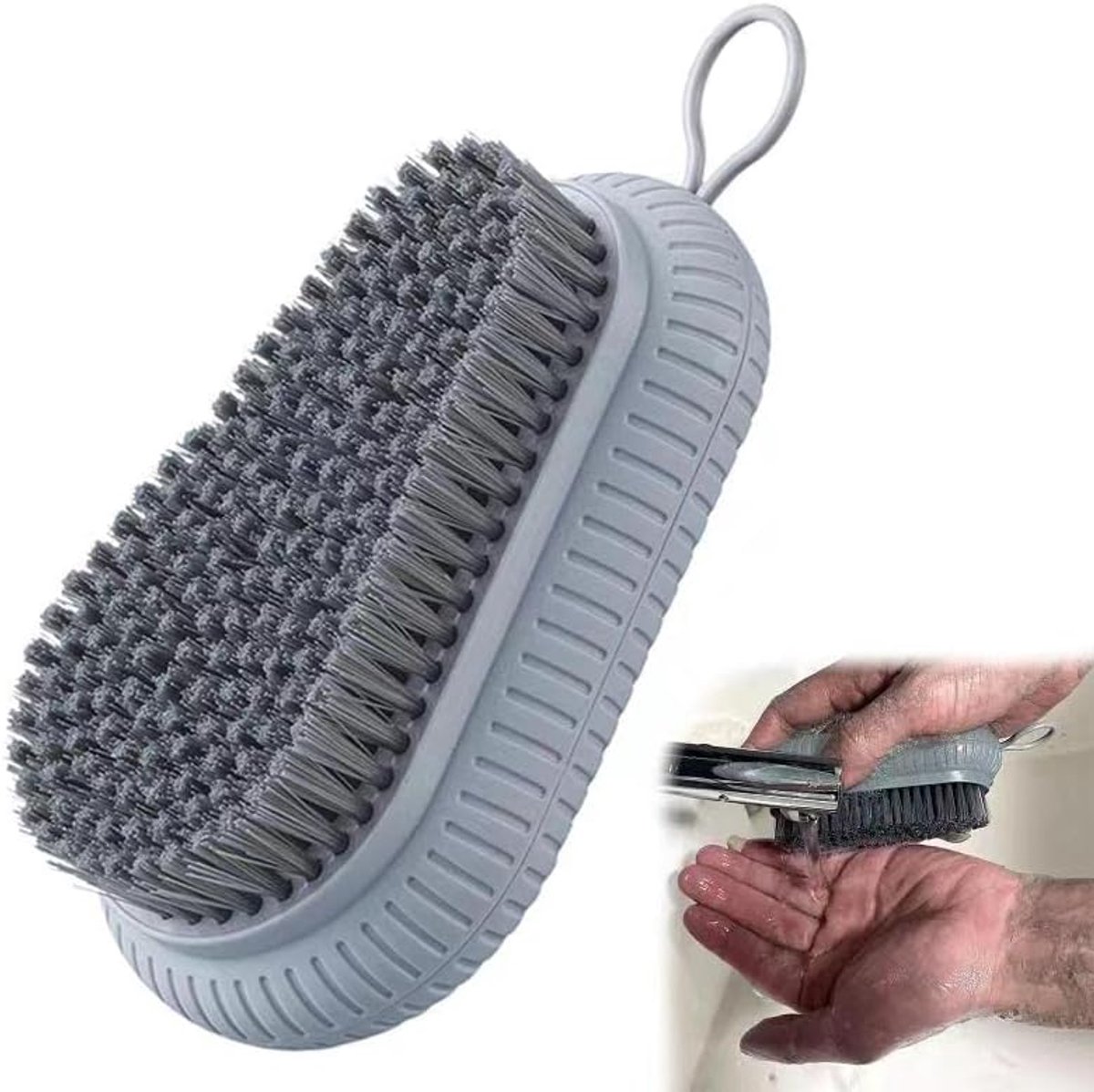 Zware Nagelborstel - Stugge Borstelharen - Nagelschoonmaak - Handwas - Grijs - 14 x 7 cm