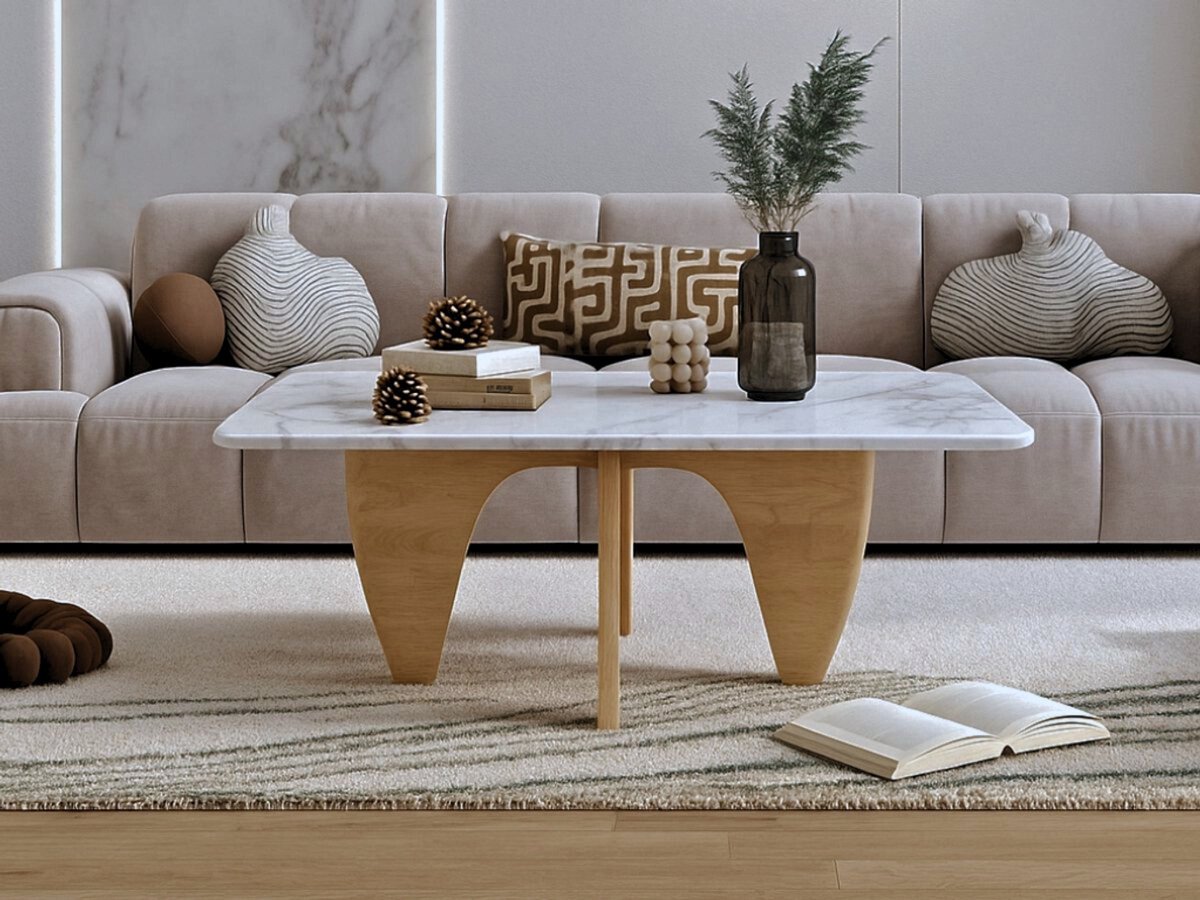 Salontafel Marmer - Eiken Hout - Marmer blad - Coffee table - Koffietafel
