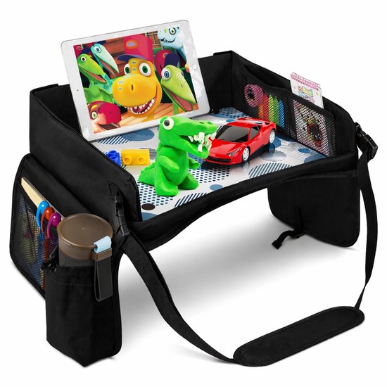BOTC Reistafel voor Kinderen met Tekentafel & Tablethouder - Opvouwbaar - Auto Organizer - Zwart
