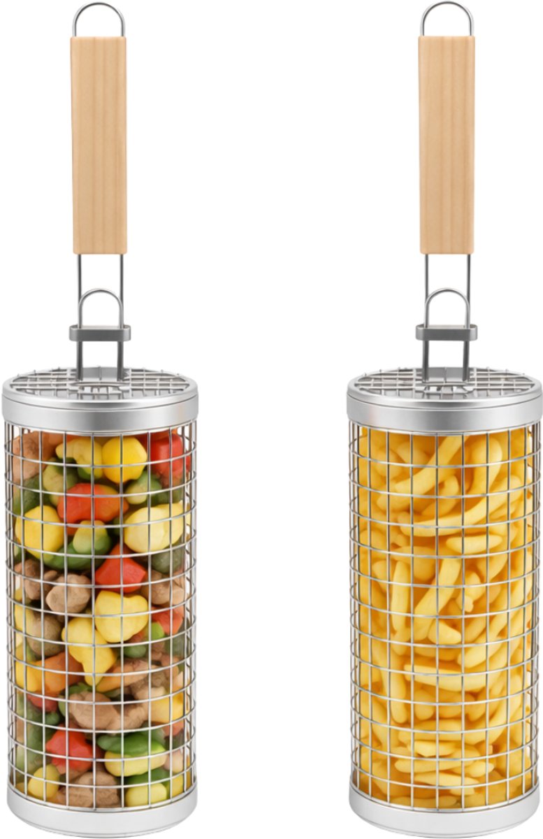 Oneproduct BBQ Grillmand Set van 2 – RVS – Met Houten Handvat