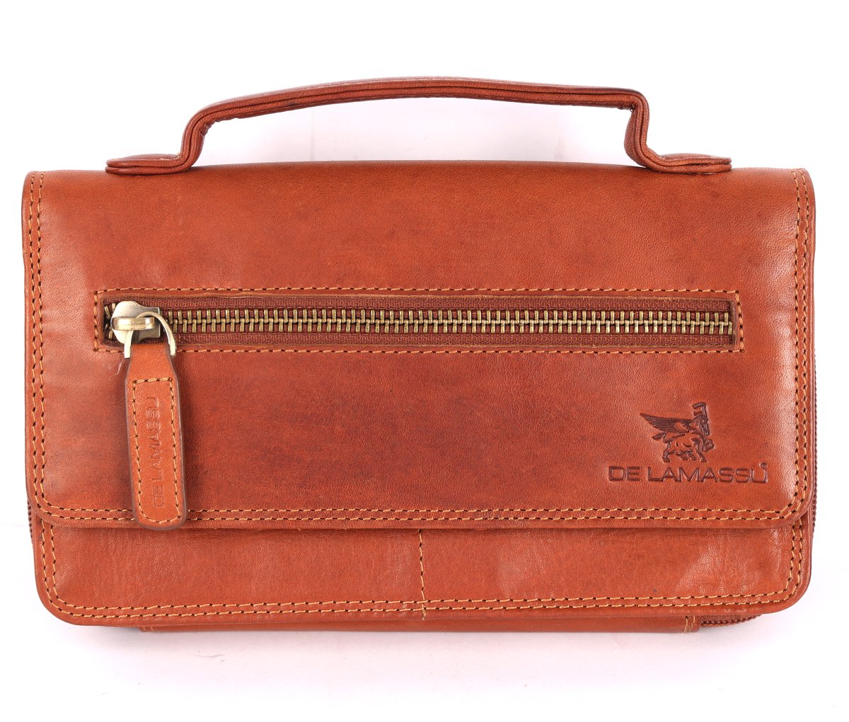 DE LAMASSU® (Marina) dames crossbodytas van echt leer – portemonnee met RFID-bescherming, 14 kaartvakken, telefoonvak, schouderriem, geschenkverpakking – 21 × 12 cm