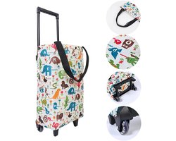 Boodschappentrolley - Boodschappenkar - Schoudertas - Boodschappentas met wielen - Boodschappentas met trekstang - Boodschappentas - Cadeau voor vrouwen en ouderen - Boodschappenkar voor supermarkt, boodschappen doen - 80*26*17 cm - Cartoonpatroon