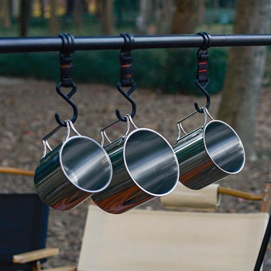 1 set(4 stuks) - Campingservies - 304 RVS Camping Mok - Temperatuurvaste Drinkbeker voor Koffie & Thee - Geschikt voor Kampvuur, Inductie en Reis - Zilver — afbeelding 4