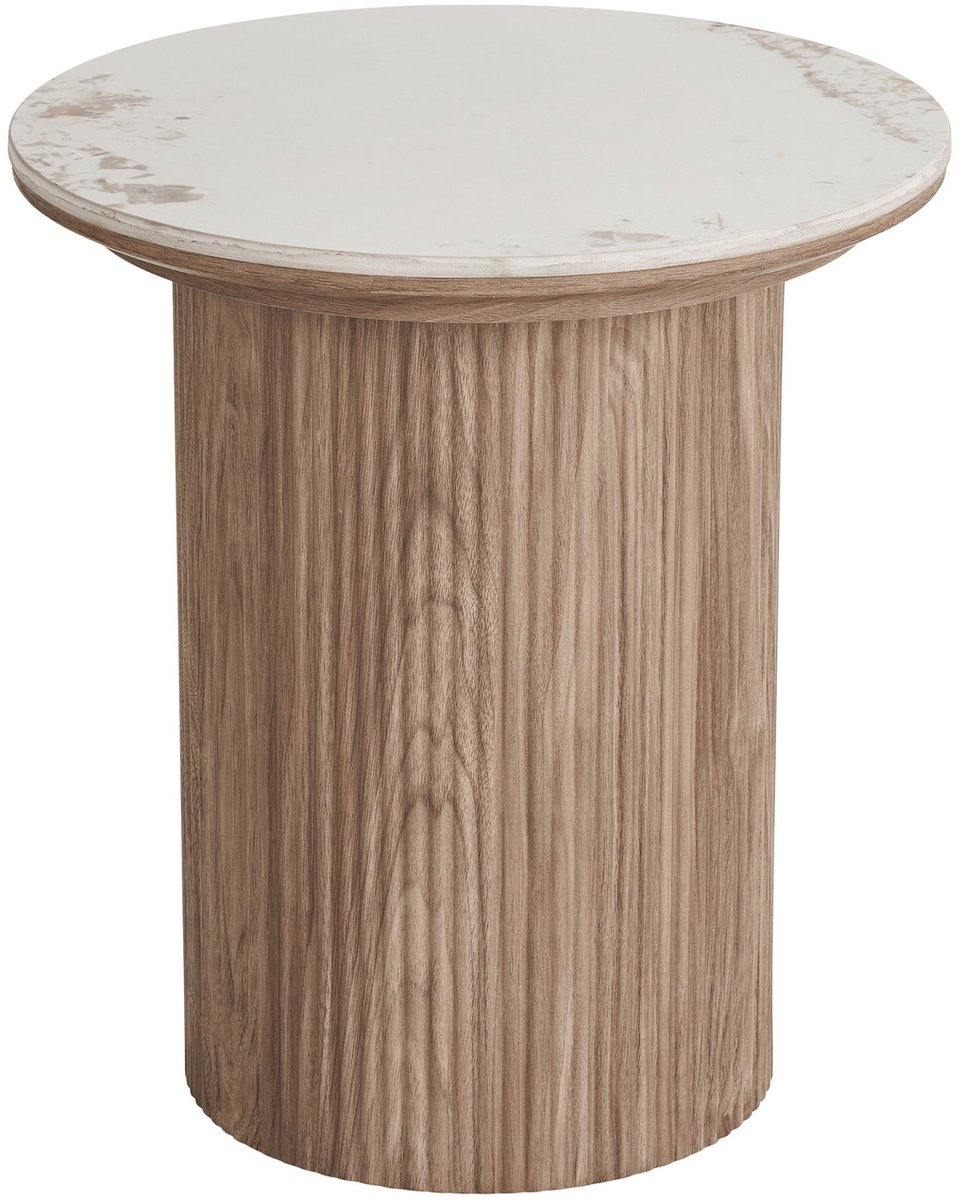 House Nordic Bijzettafel Athens - Rond Keramisch Wit/Bruin - Ø45x50cm