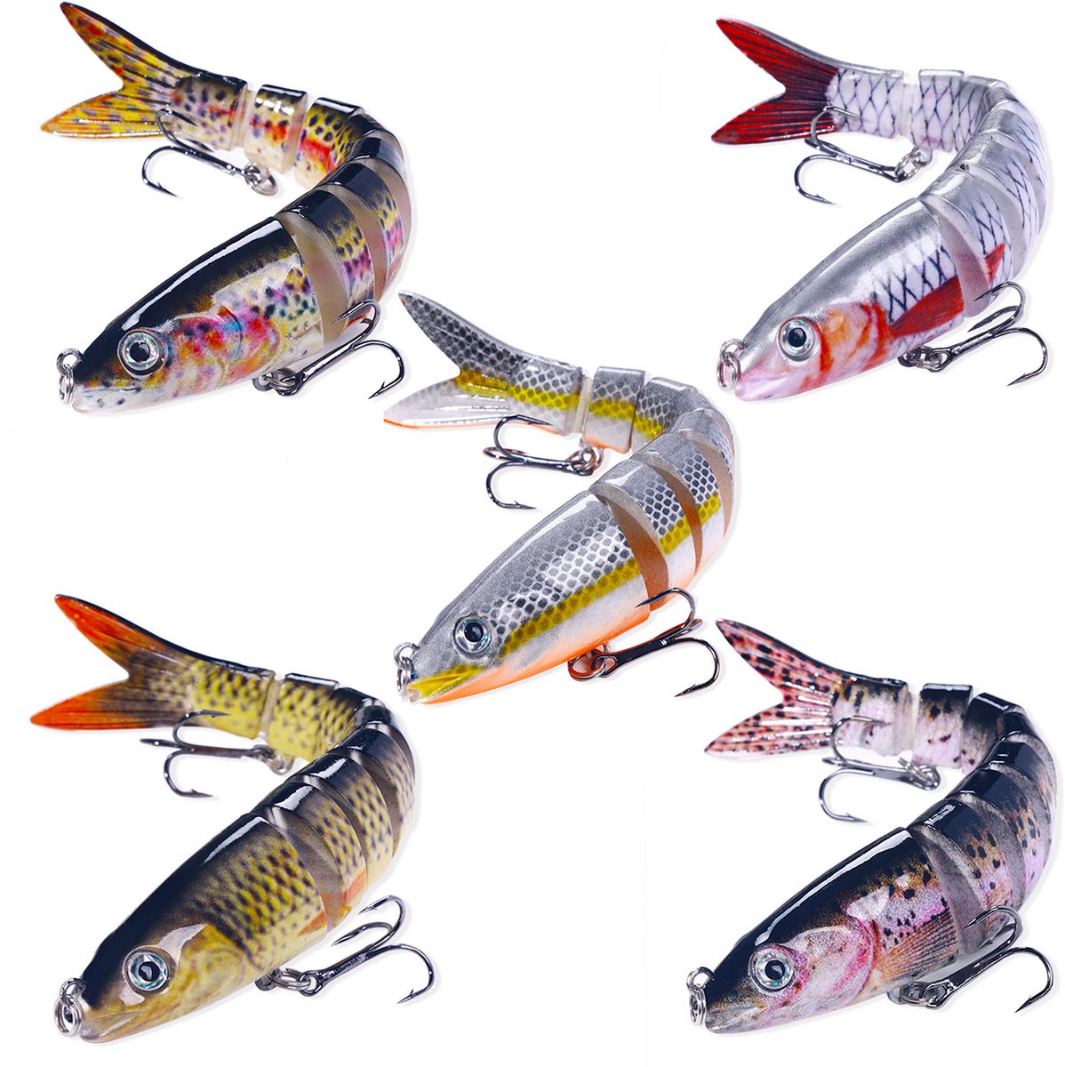 NAXSIR Multi-Jointed Lure, 13,4 cm, 18 g, met 6 haken, zinkend aas, 5 per doos