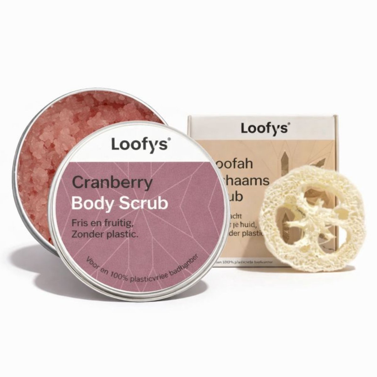 Verwen & Relax Cadeauset – Bodyscrub 150ml + Loofah Scrubspons - Cranberry