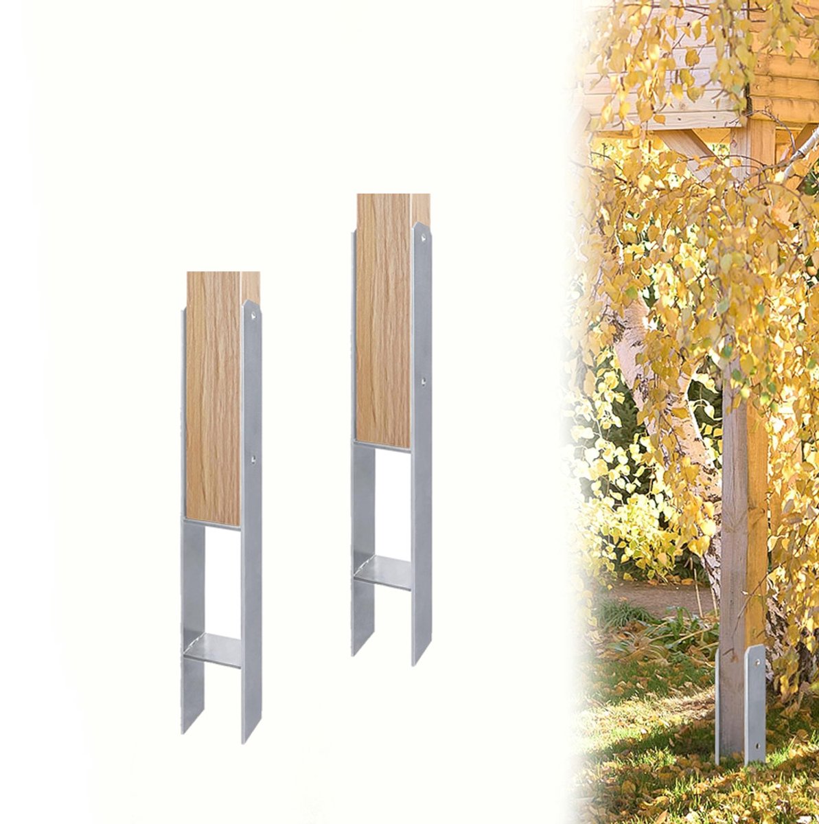Aufun H-Vormige Paalbeugels - 2 Stuks - 91 mm H-Vormig Verankeringselement - Lengte: 600 mm - Materiaaldikte: 5 mm - Robuuste Paalschoenen Voor Vierkante Houten Palen