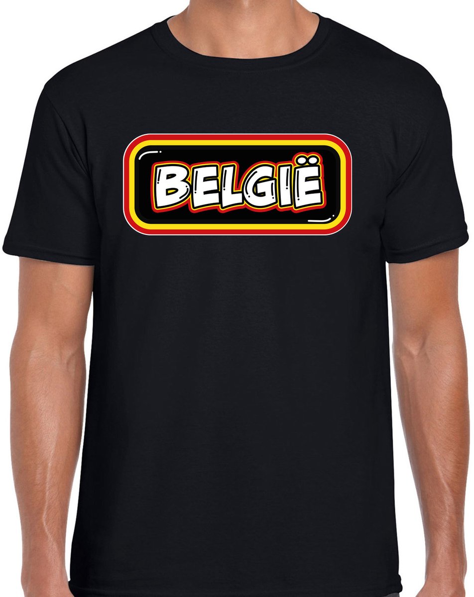 Bellatio Decorations Verkleed T-shirt voor heren - Belgie - zwart - voetbal supporter - themafeest S