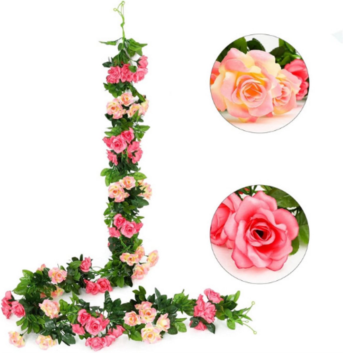 BOG 2 Stuks Kunstrozen Slingers Met 13 Bloemkoppen – Hangende Zijdebloemen In Roze – Decoratie Voor Muur – Badkamer – Bruiloft – Binnen En Buiten