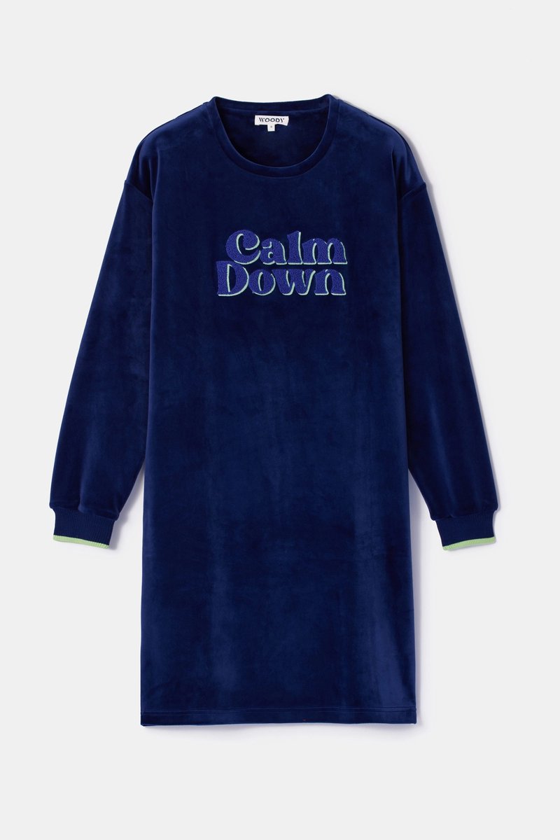 Woody Donkerblauw slaapkleedje in velours - Calm Dowm