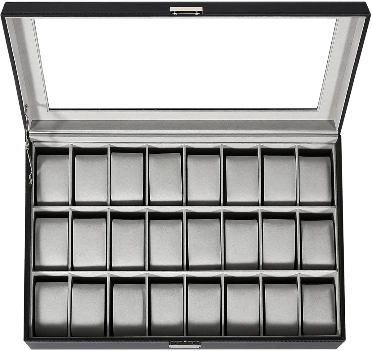 Trendello Horloge Doos - Horlogebox - Horloge Opbergdoos - 24 Vakken - Geschikt voor sieraden - Grijs binnenkant