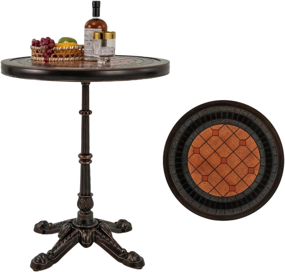 KOMFOTTEU Bijzettafel voor buiten, tuintafel, rond, kleine balkontafel van gegoten aluminium, bistrotafel, weerbestendig, voor balkon, tuin, terras, woonkamer, terrastafel, 60,5 x 60,5 x 73 cm, brons