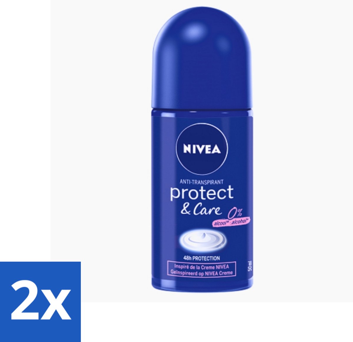 2 x Nivea - Protect & Care - Deodorant - Roll-On - 50 ml - Anti-transpirant - Deodorant - 48 Uur Bescherming - Huidverzorging - Uniseks